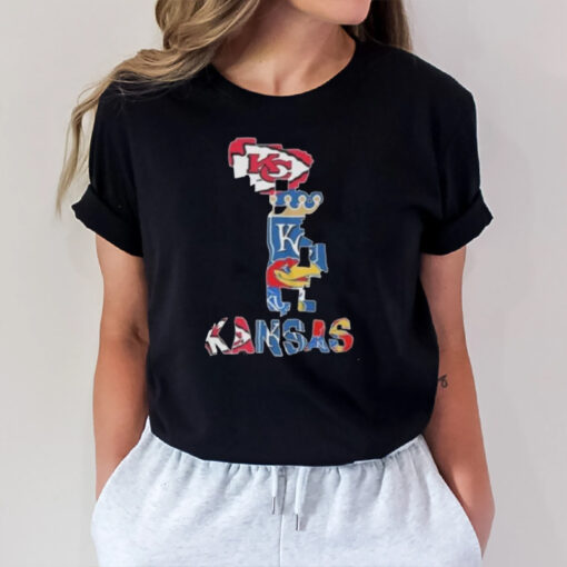 Kansas City Chiefs Royals Jayhawks Sports Teams Map 2024 T-Shirt1